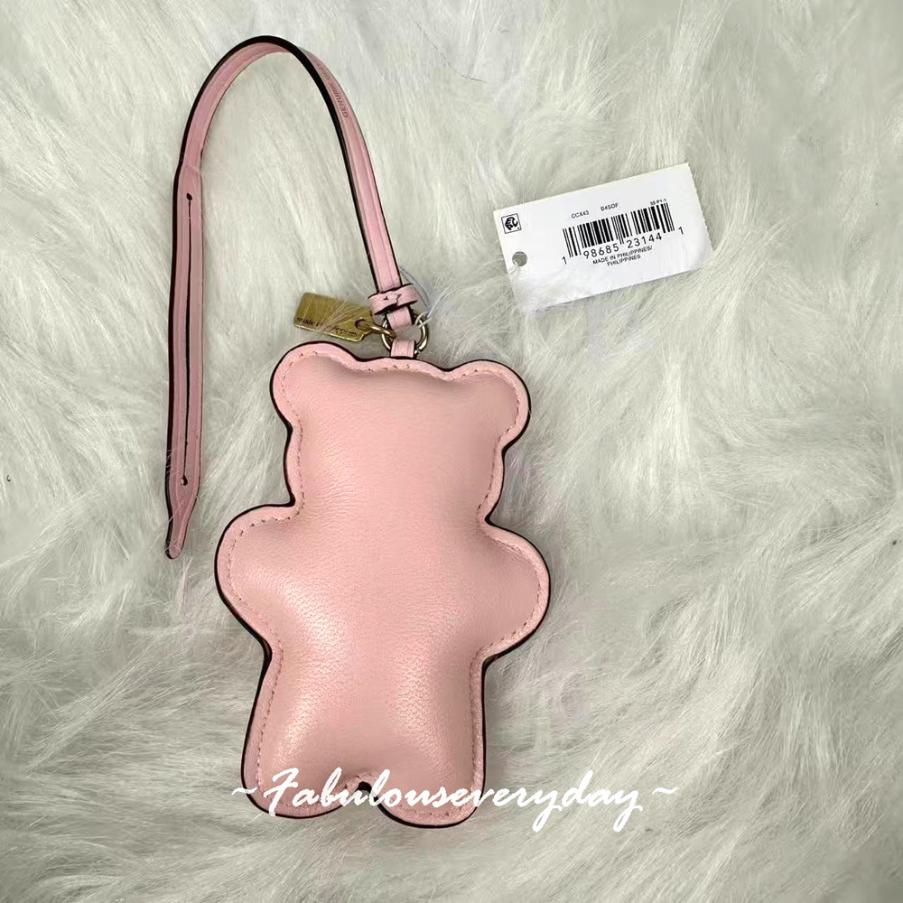 Coach Bear Puffy Bag Charm In Leather/Pink CCX43 NWT